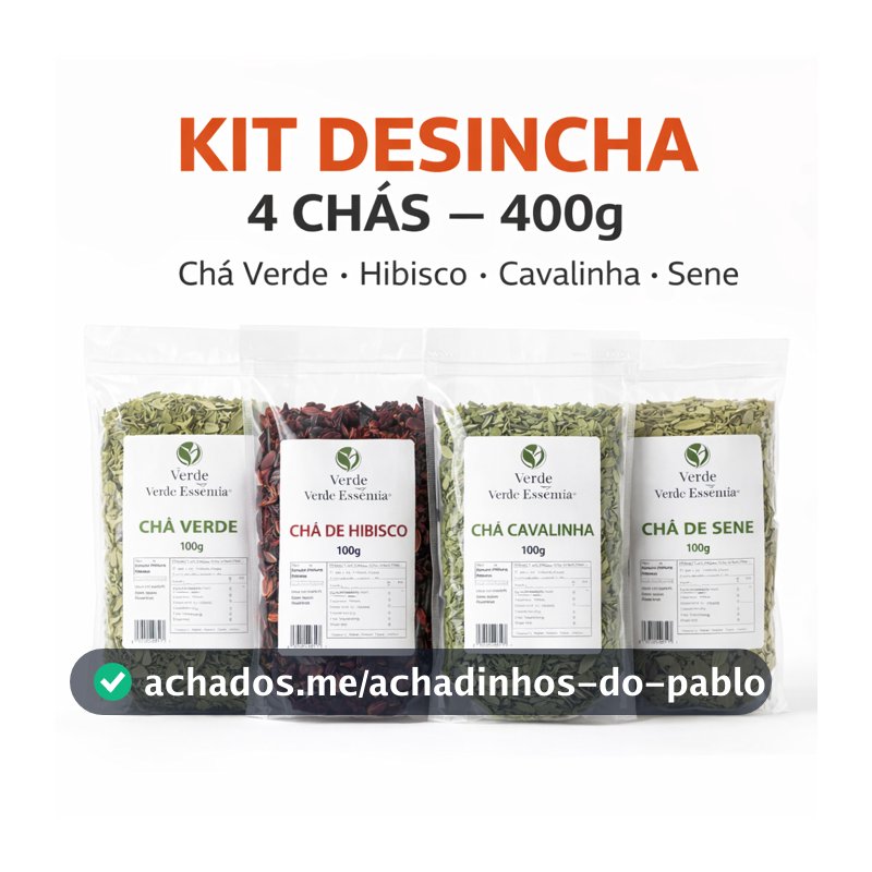 Kit Desincha 4 Chás Naturais 400g Chá Verde, Hibisco, Cavalinha e Sene