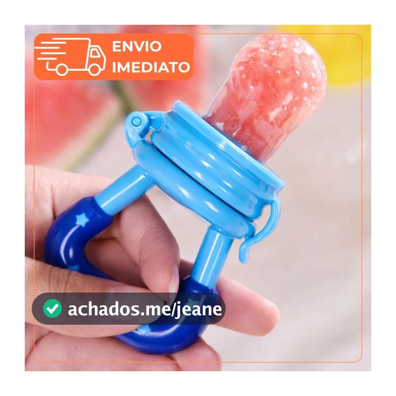 Chupeta Alimentação Infantil Mordedor Bebê Silicone Porta Frutas Introdução Alimentar Azul e Rosa
