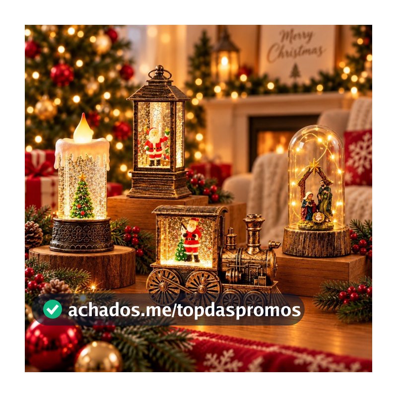Papai Noel Enfeite de Natal Luminária Lamparina Natalina Arvore Brilho Decoração Luxo Gliter
