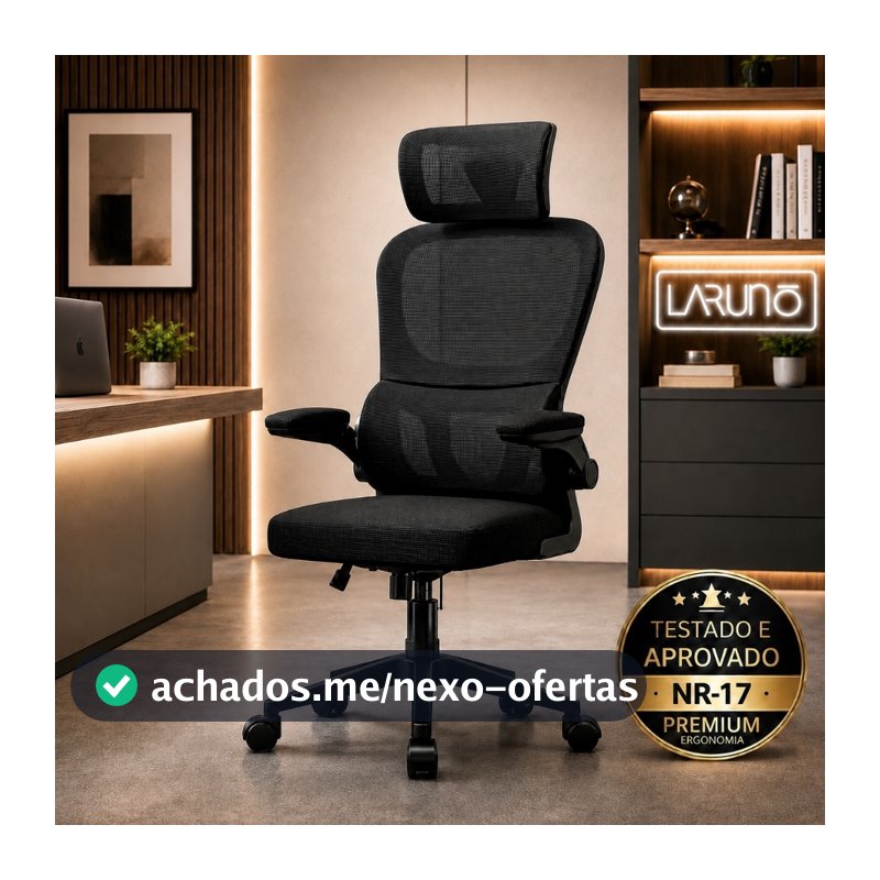 Cadeira de Escritório Ergonômica Giratória Presidente com Apoio Lombar, Braços Ajustáveis e Tecido Mesh- LARUNO
