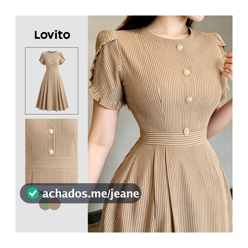 Lovito Vestido Elegante com Botões e Acabamento de Alface para Mulheres Primavera/verão cáqui DRK8P2D759