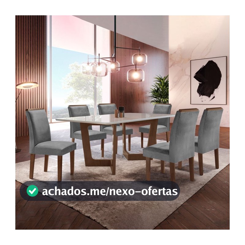 Conjunto Sala de Jantar Nápoles Tampo Vidro/MDF com 6 Cadeiras Luísa Smart Plus