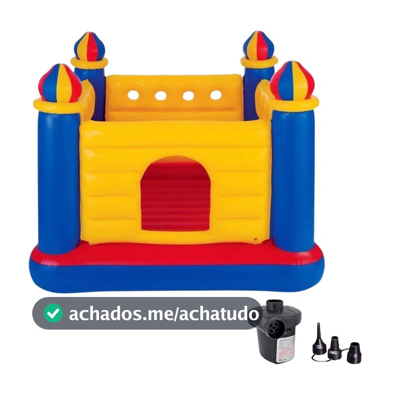 PULA PULA INFLÁVEL CASTELO ENCANTADO INTEX 2 CRIANÇAS ATÉ 54KG 174X174X112CM + BOMBA DE AR ELÉTRICA