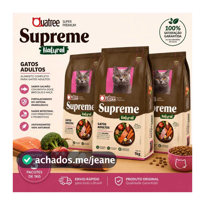 Kit com 3 Ração Quatree Supreme Gatos Adultos Salmão 1kg Cada
