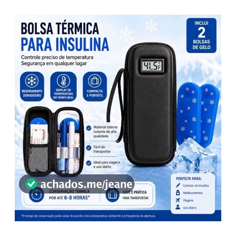 Bolsa Estojo Termica De Insulina Com Display De Temperatura Para Medicamentos Com 2 Barra de Gelo yh8177