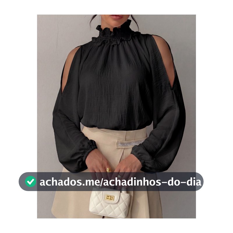 Blusa Bata Viscolinho Confortavel Gola Alta Ombro Vazado Social Manga Longa