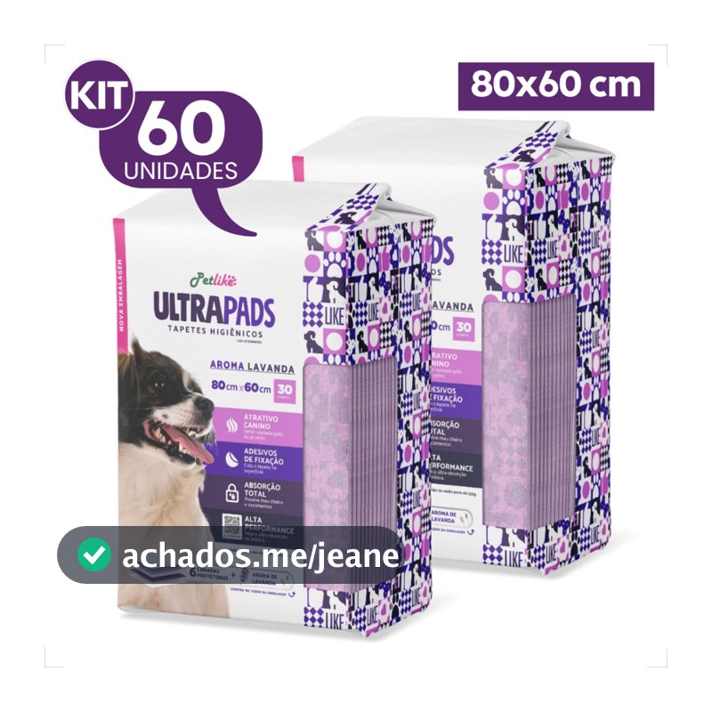 Kit 2 Tapete Higiênico Ultra Pads 80x60 Aroma Lavanda - 60 Unidades