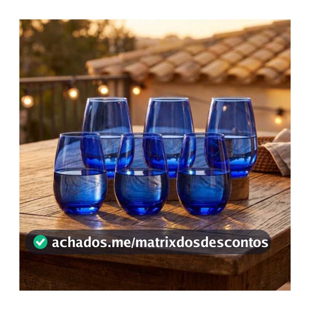Jogo 6 Copos de Cristal Whisky Small Azul Elements Old 475ml - Ruvolo