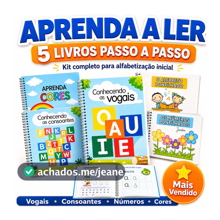 Kit 5 Livros Atividades Educativas para Alfabetização Vogais Consoantes Alfabeto Números Cores Educação Infantil Escolar