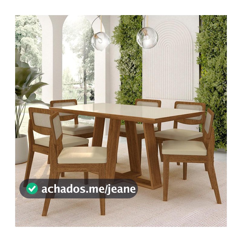 Mesa Sion 1,60 Com 6 Cadeiras Sextavada Freijó/off/corino Bege - M.a