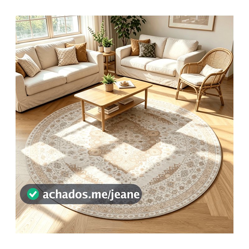 Tapete Redondo 1,50x1,50 Sala Quarto Medalhão Belga Persa Antiderrapante Lavável Macio Abelle Casa