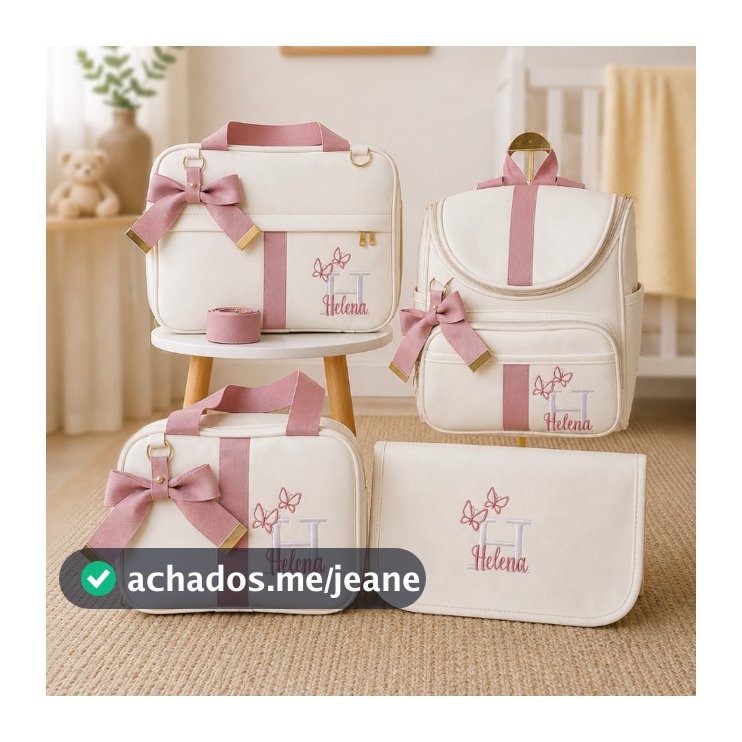 Kit Maternidade 4 Peças Bolsa Mochila Trocador e Frasqueira, Personalizado, Coleção Afeto