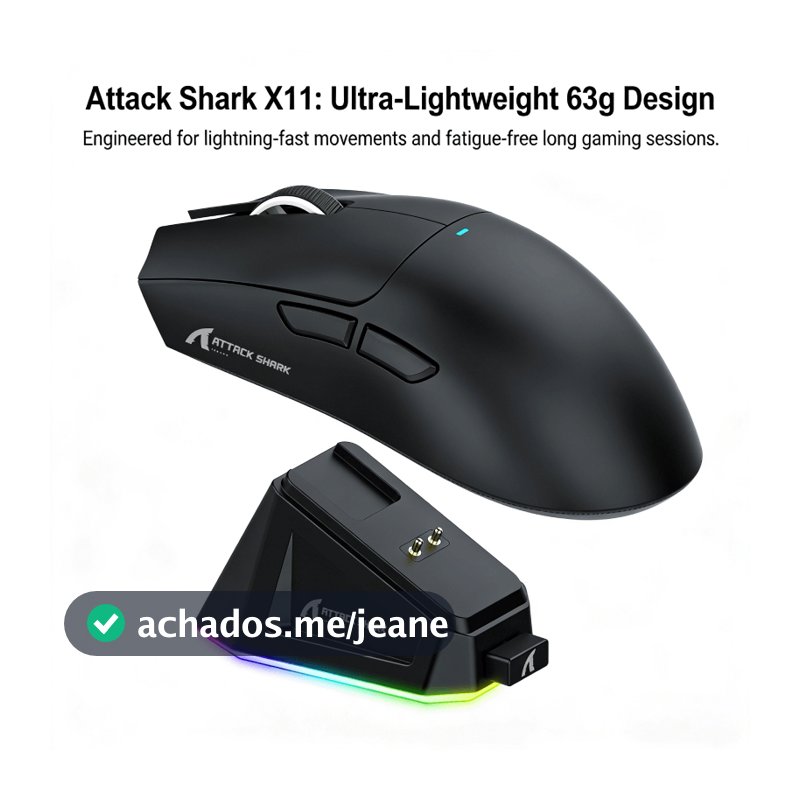 Mouse Attack Shark X11 Bluetooth para notebook sem fio com dock de carregamento magnético 63 g ultraleve 22000 DPI novo