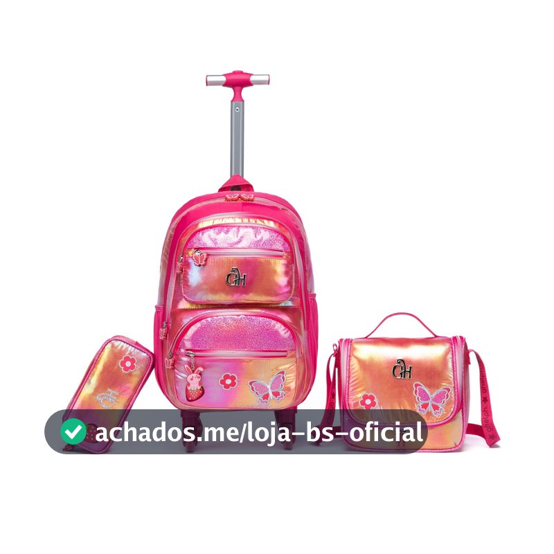 Kit Mochila Rodinhas Guelph Lancheira Estojo Bolsa Escolar Viagem Menina Refoçada Resistente