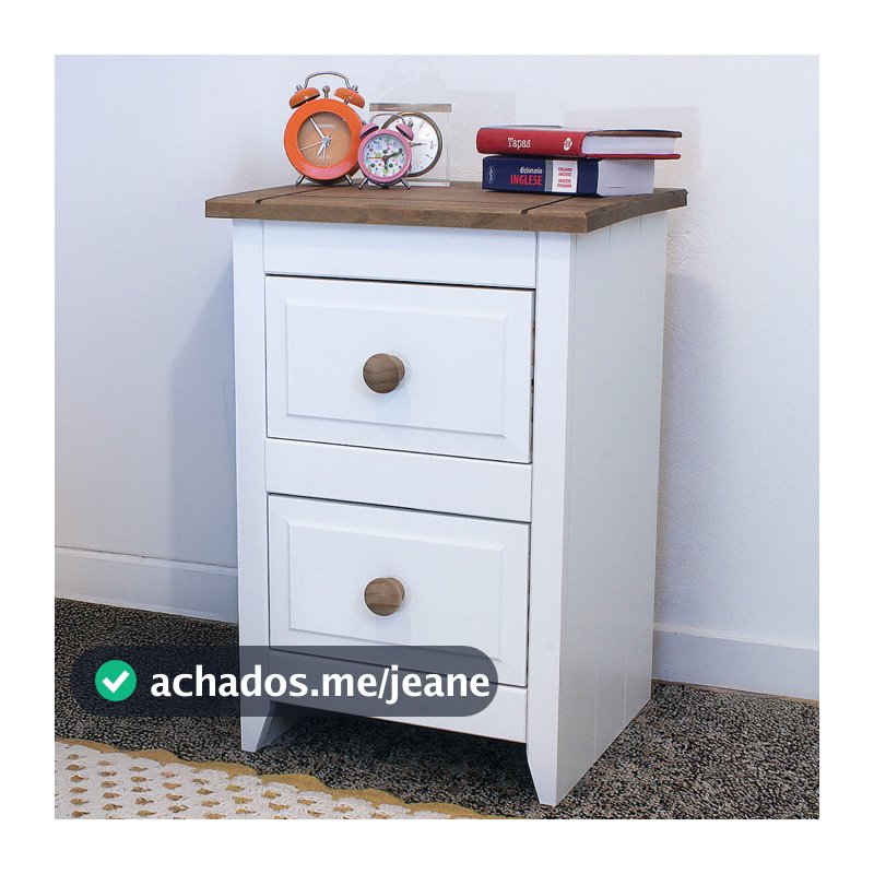 Mesa de Cabeceira 2 Gavetas Madeira Maciça + MDF Branca Capri - Pense Dentro da Caixa