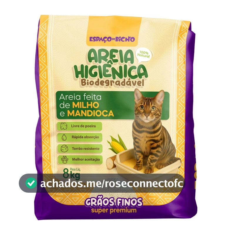 Areia Higiênica Biodegradável Espaço de Bicho Grãos Finos 8kg – Milho e Mandioca (100% Natural)