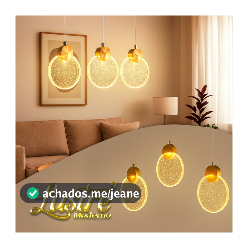 Lustre Cristal Pendente Luminária Bolha Redondo Dourado LED 3 Cores Bivolt Moderno Decoração Premium