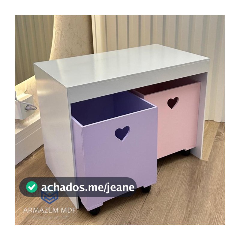 Organizador de Brinquedos Bancada Infantil 2 Gavetas Com Rodinhas em MDF