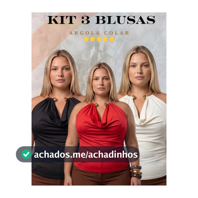 Kit 3 Blusas Feminina Plus Size Decote Degagê Colar Dourado 100% Forrada Zero Transparência Suplex Premium