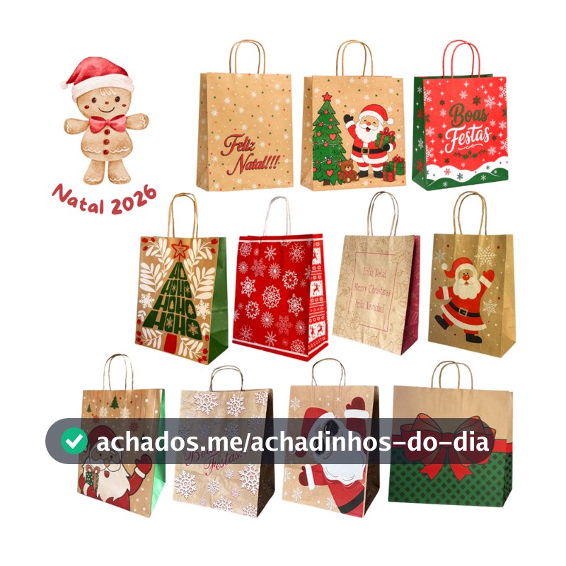 Kit 10 Sacola De Papel Kraft Natal Festa Natalina Presente Vários Tamanhos Novas 2026