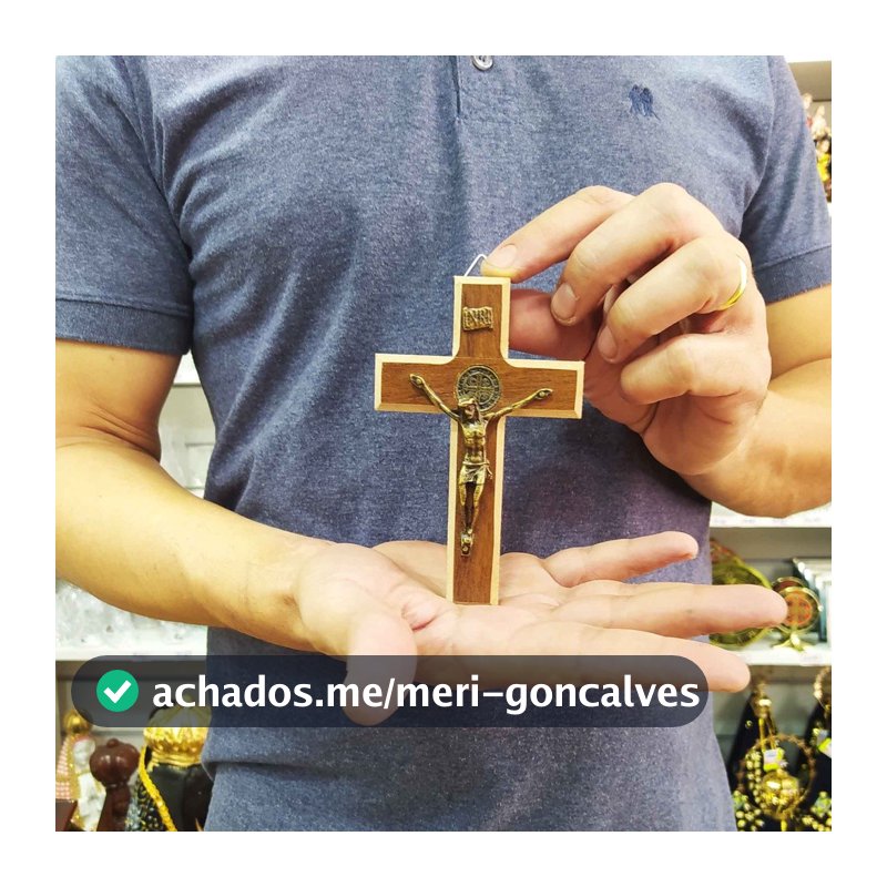 Cruz Crucifixo Parede Madeira 12 cm com a Medalha São Bento