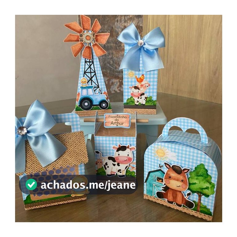 KIT FESTA LEMBRANCINHA FAZENDINHA AZUL COM APLIQUE PEGUE E MONTE- LEMBRANCINHA FAZENDINHA-  CAIXINHA FAZENDINHA MENINO