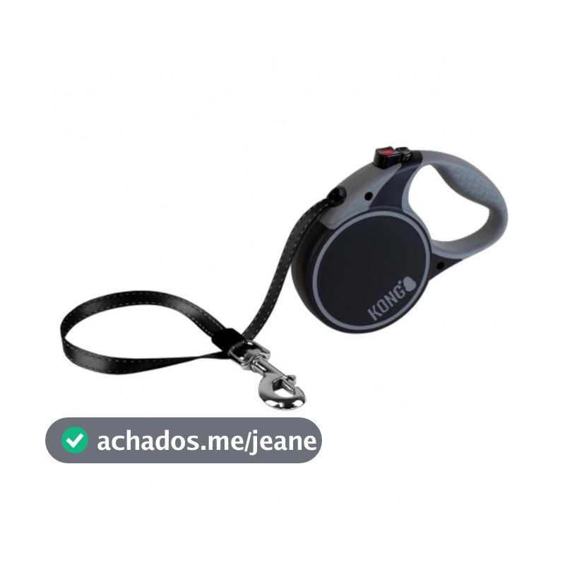 Guia Retrátil KONG Paw Terrain Black 5 metros Fita Refletiva