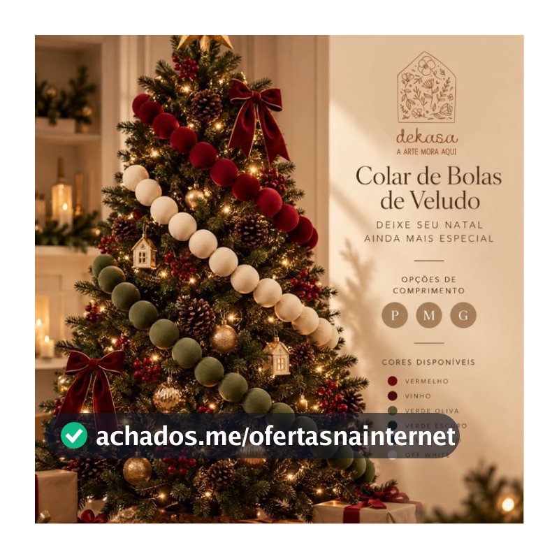 Colar de Bolas de Natal em Veludo - Decoração de Natal, Colar Decorativo em Veludo