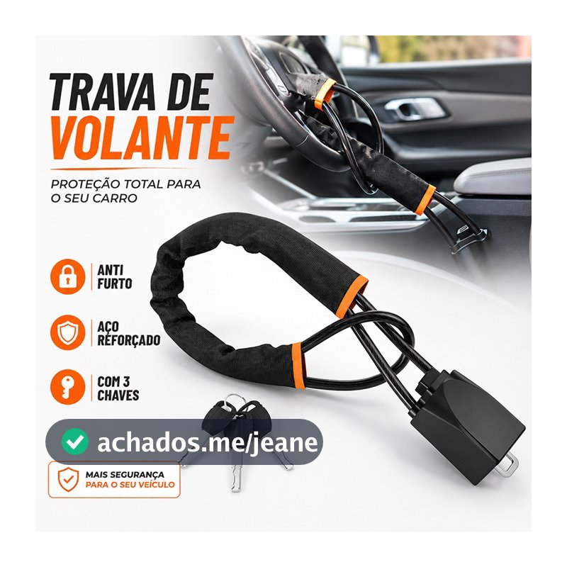 Trava Antifurto para Volante de Carro com Cinto de Segurança Universal 3 Chaves Anti-Roubo