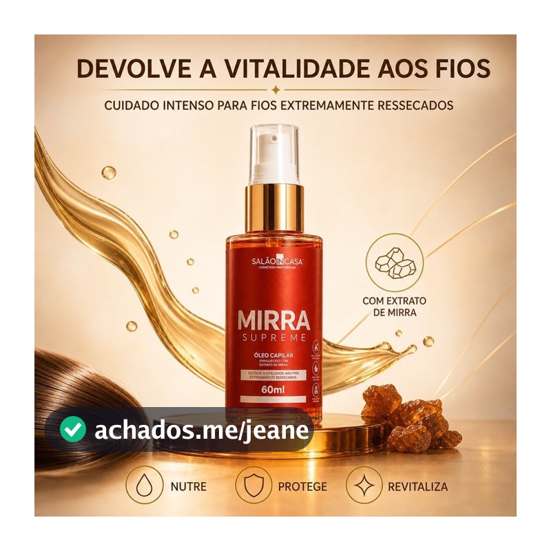 Óleo de Mirra 60ml Milagroso Mirra Supreme Salão In Casa Para Cabelos Ressecados, Danificados e Opacos