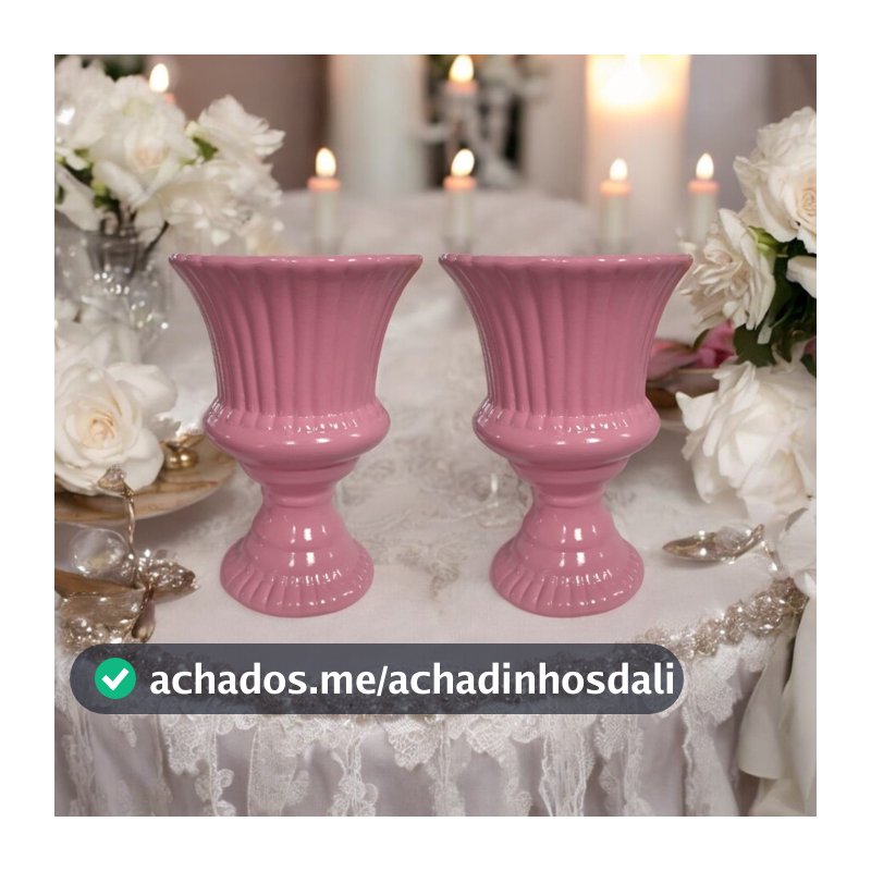 Kit c/ 2 Vasos Rendas Cerâmica Decoração de Festa Arranjos Artificiais