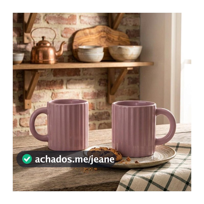 Kit Com 2 Xícaras Rosa Antigo  de Cerâmica Decorativas com Alça – Café e Cappuccino 90 ML