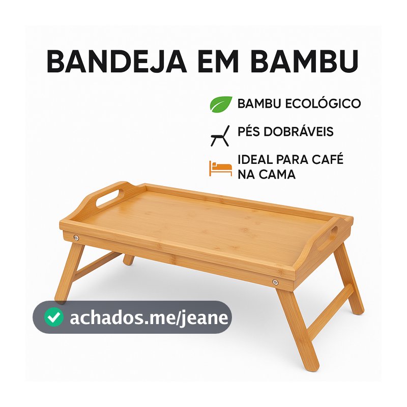 Bandeja Mesa De Cafe da Manhã Em Bambu Com Pezinho Para Cama e Sofa