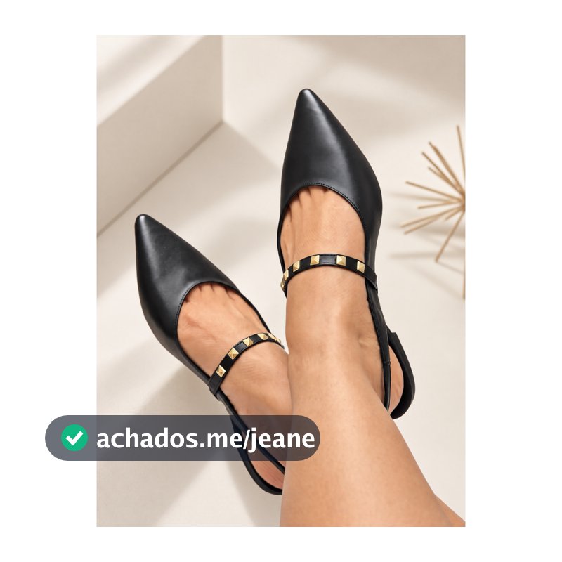 Sapatilha Slingback  Bico Fino com Tira e Detalhes Dourados