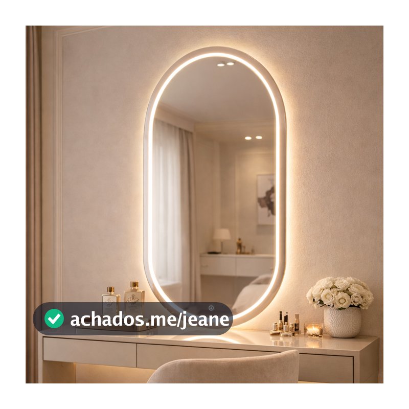 Espelho Grande para Banheiro Oval 40x80cm Jateado Com Led 3 Cores Premium E Touch Mais Forte