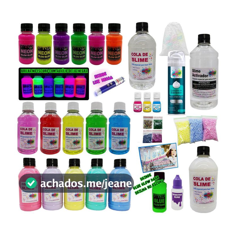 Kit Super Completo Para Fazer Slime Colas Neon e Coloridas