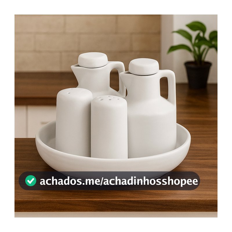 Kit Galheteiro Porta Tempero Porcelana 5 Peças Azeite Vinagre Saleiro Paliteiro Bandeja Mesa Posta