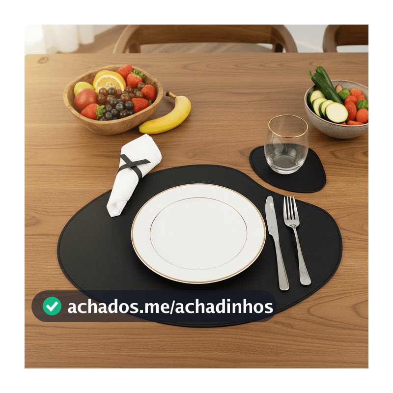 Kit Jogo Americano Sousplat de Couro com Porta Copos para Mesa Jantar com 2 4 6 8 Peças Premium