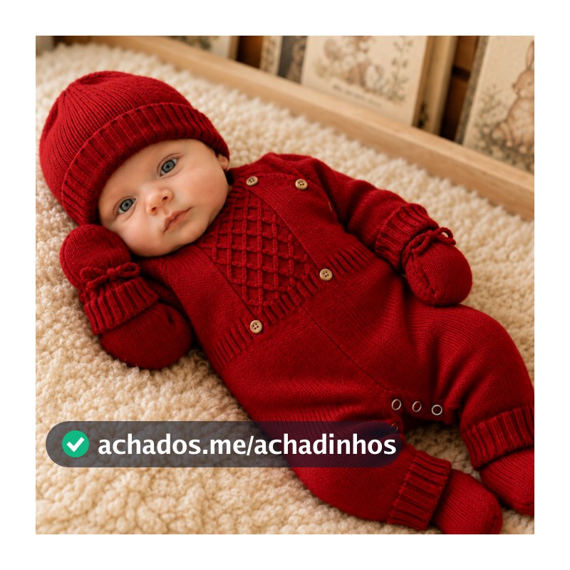 Kit Bebê RN Saída Maternidade Luxo 3 Peças Tricô Macacão Touca Luva Presente Recém Nascido