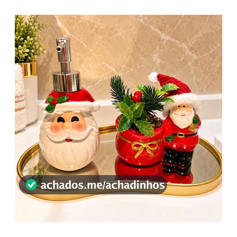 Decoração Natalina Cachepot com Cerejinha Saboneteira Neve Artificial Presente Papai Noel