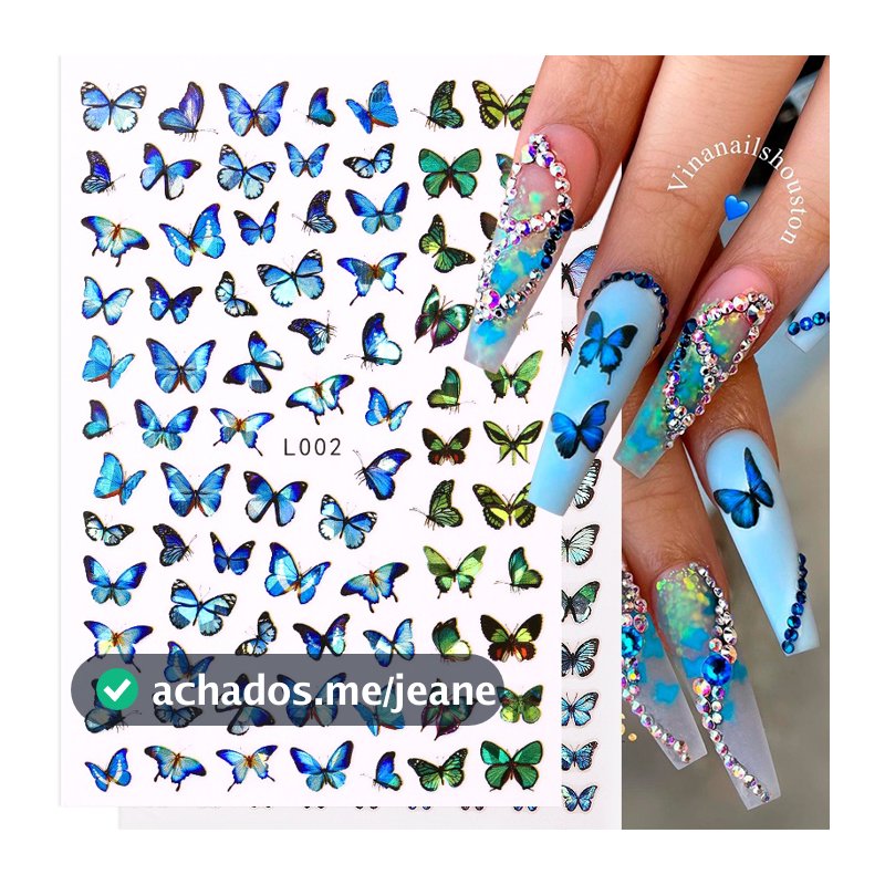 Folha Borboleta Azul 1 3D Prego Adesivos Flores Folhas De Transferência Sliders Wraps Manicures Foils DIY Decorações