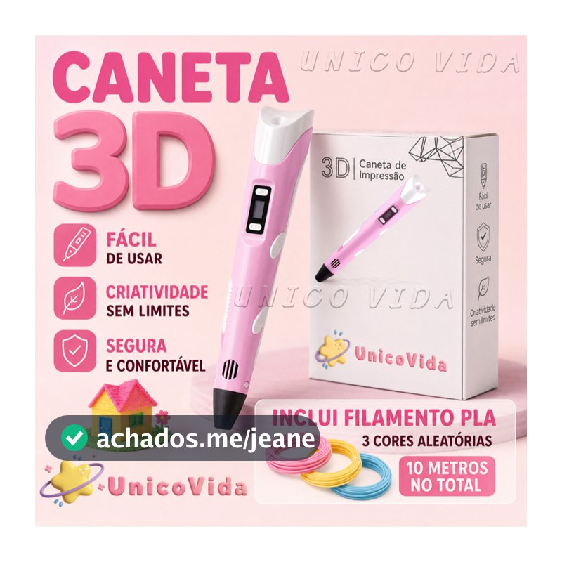 Caneta 3D Infantil com 10m de Filamento PLA para Desenho DIY | Brinquedo Criativo | UnicoVida