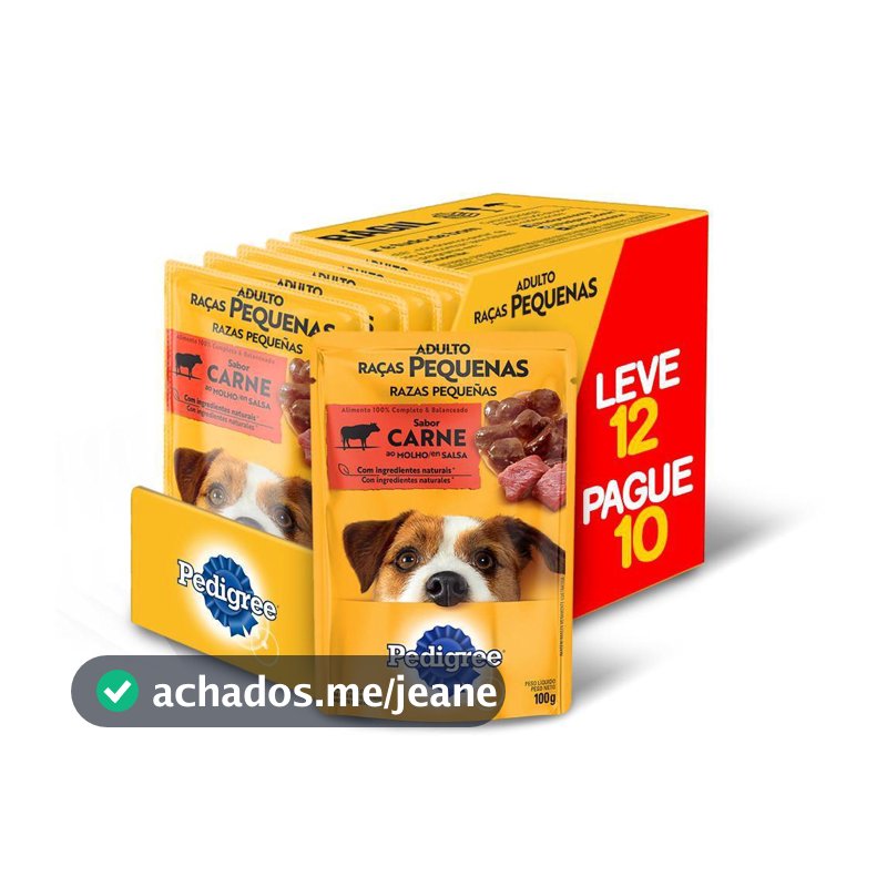 Ração Úmida Pedigree Sachê Cães Adultos Raças Pequenas Carne ao Molho 100g Leve 12 Pague 10