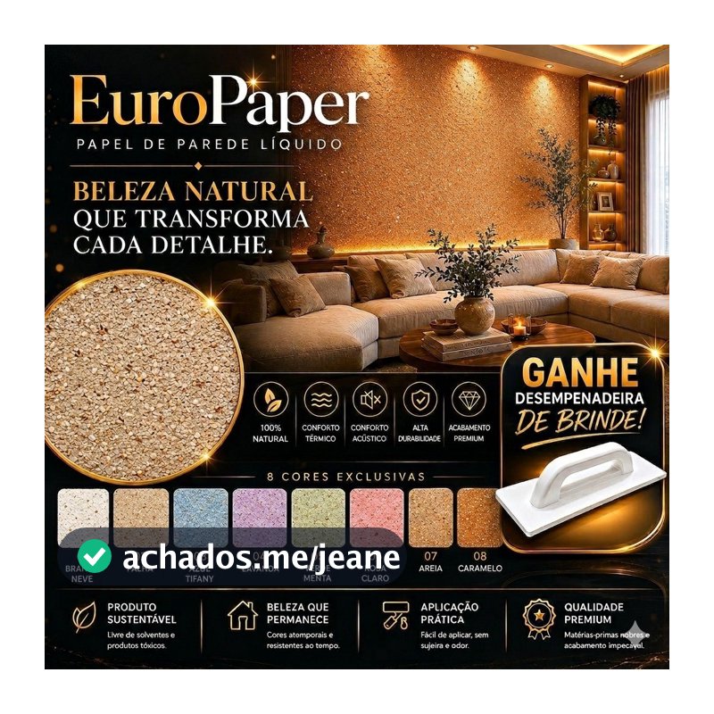 Super Papel de Parede Líquido EuroPaper Decoração de Interiores Até 5m² + Desempenadeira Brinde