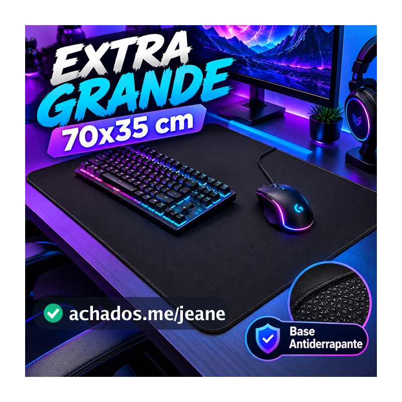 Mouse Pad Gamer Extra Grande 70x35cm  Base Antiderrapante Costura Reforçada Envio Rápido