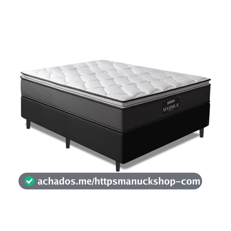 Cama Box Casal Colchão Molas Ensacadas Pillow Maximus 138x188x62cm Cinza / Preto Gazin