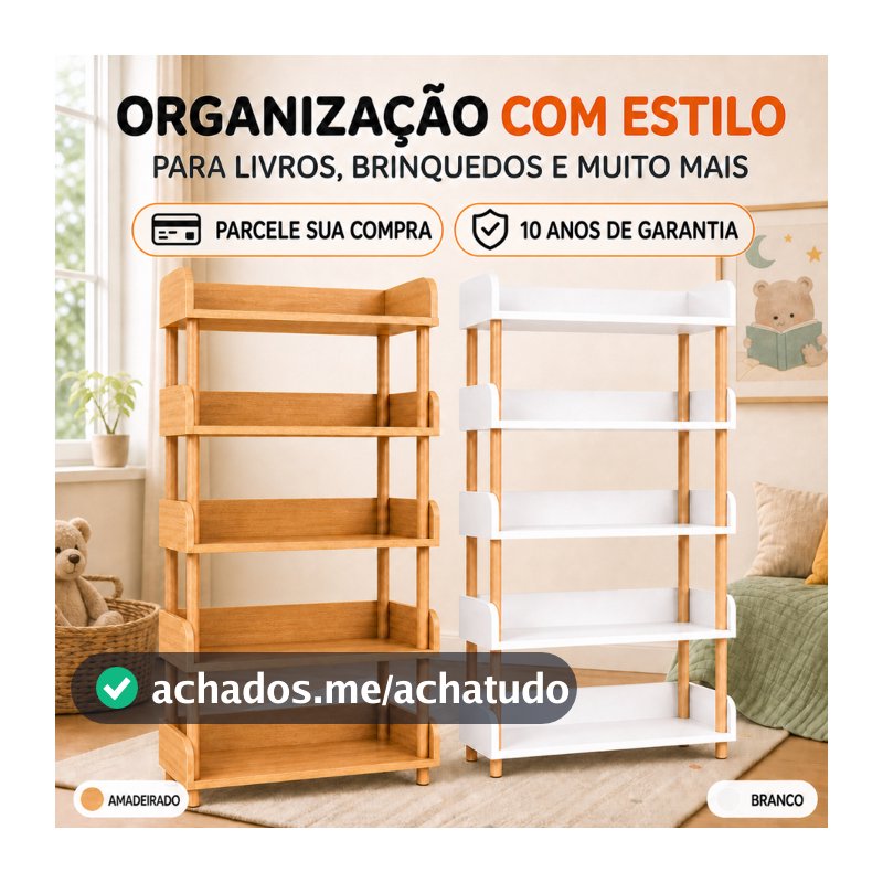 Wooden Bookcase, Estante Organizadora Multiuso, Prateleira de Armazenamento para Sala, Quarto, Escritório e Decoração