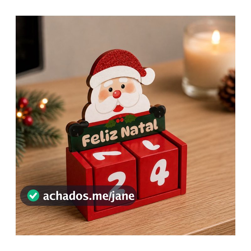 Mini Calendário Natalino Papai Noel com Cubos Mdf Decoração de Natal 10cm
