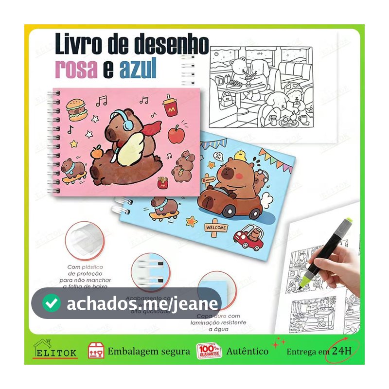 Livro de Pintura Ursinho Fofo Infantil Capa Dura 48 Folhas para Colorir
