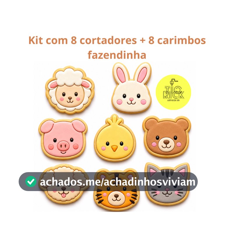 kit com 8 cortador de Biscoito tema fazendinha com marcador, para biscoito pasta americana, biscuit, massinha, lembrança